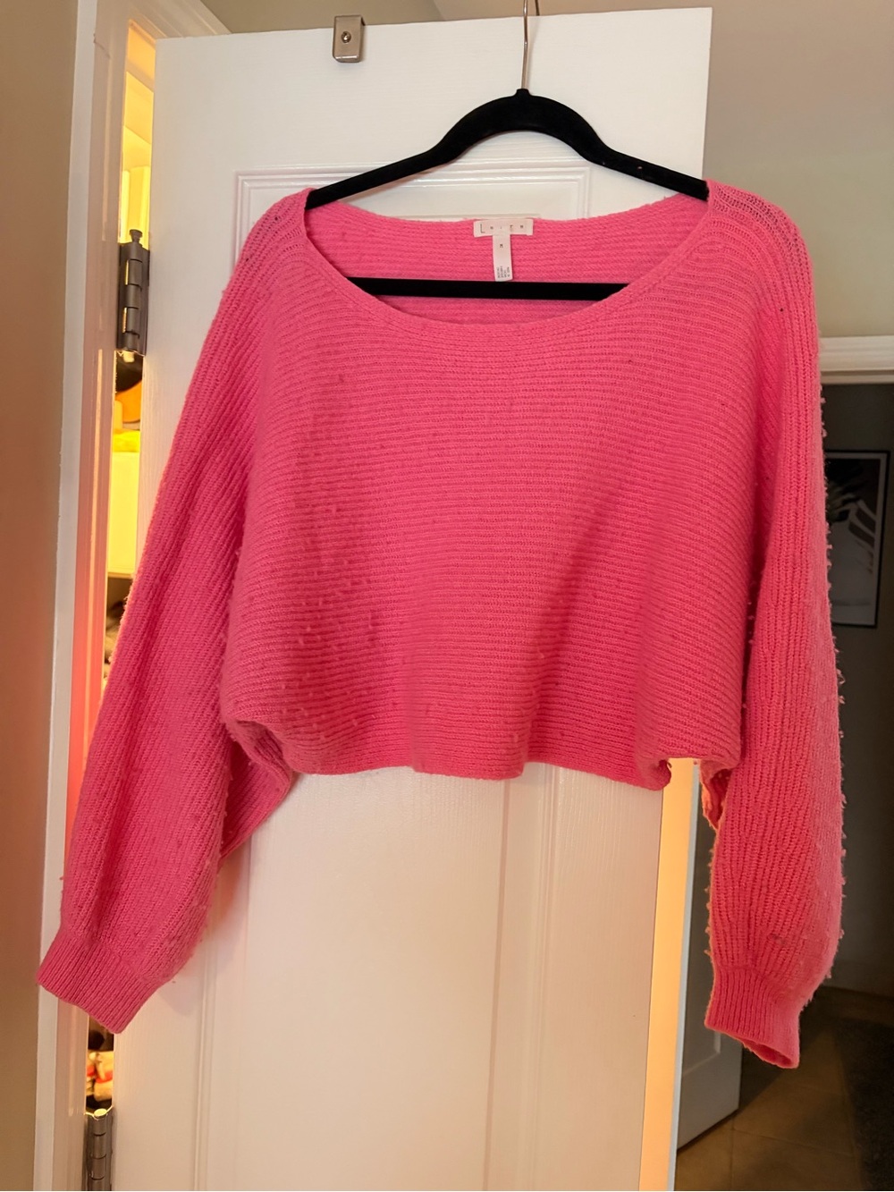Leith Bright Pink Cropped Crewneck Sweater